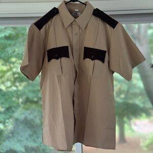 First Class Two Tone Short Sleeve Uniform Shirt - Tan and Brown - XL